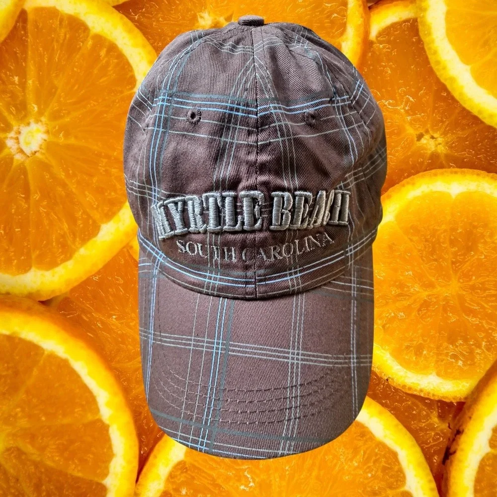 Myrtle Beach‎ South Carolina Brown Plaid Adjustable Baseball Cap